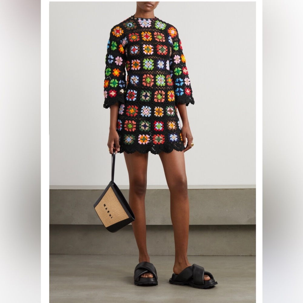 Alix Pinho***Black Crochet Flower Mini Dress***Small $858 - Picture 2 of 15